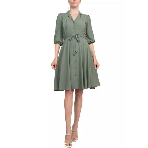 Nanette Lepore Shirt Dress Collared Puff Sleeve Pleated Tie Waist Size 14 NWT - Picture 2 of 11